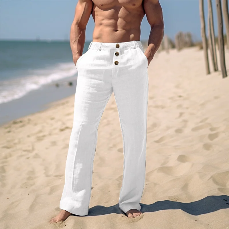 Men's Beach Holiday Plain Simple Linen Pants-inspireuse