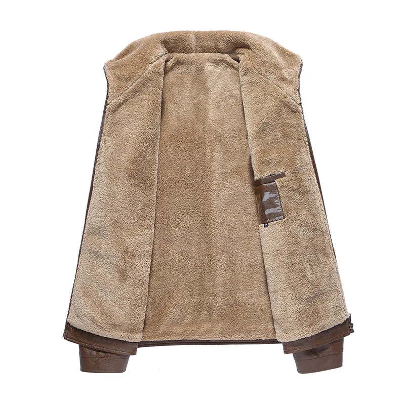 Men's Leather Jacket Warm Winter Coat