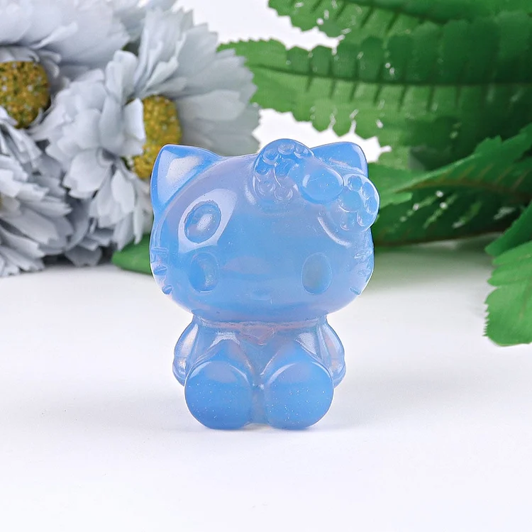 1.9" Blue Opalite Hello Kitty Cat  Crystal Carving Cartoon