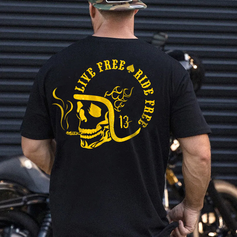 Gold Foil Skull Print Cotton T-Shirt