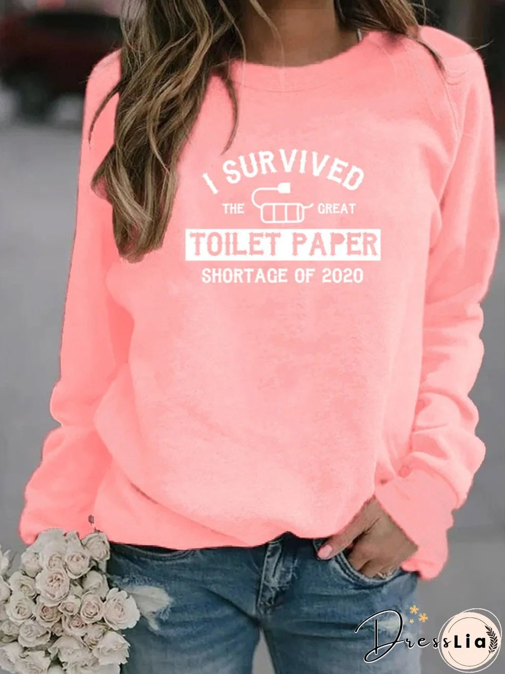 Vintage Statement Letter Printed Long Sleeve Crew Neck Plus Size Casual Tops