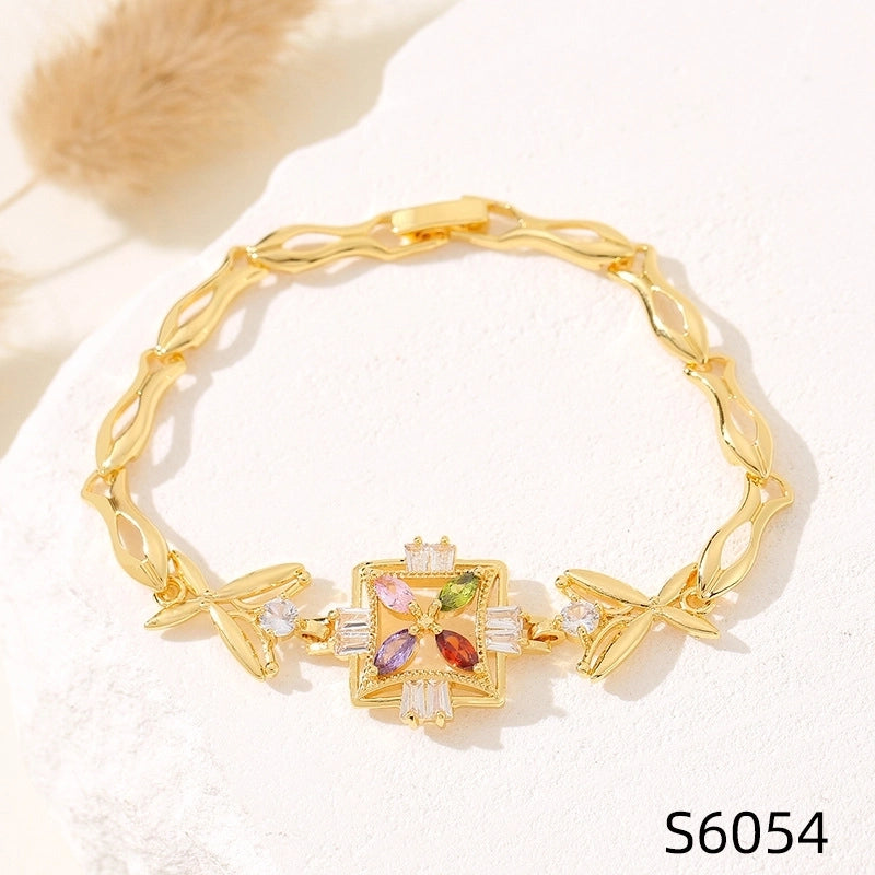 Minimalist Flower Copper Inlay Zircon Bracelets