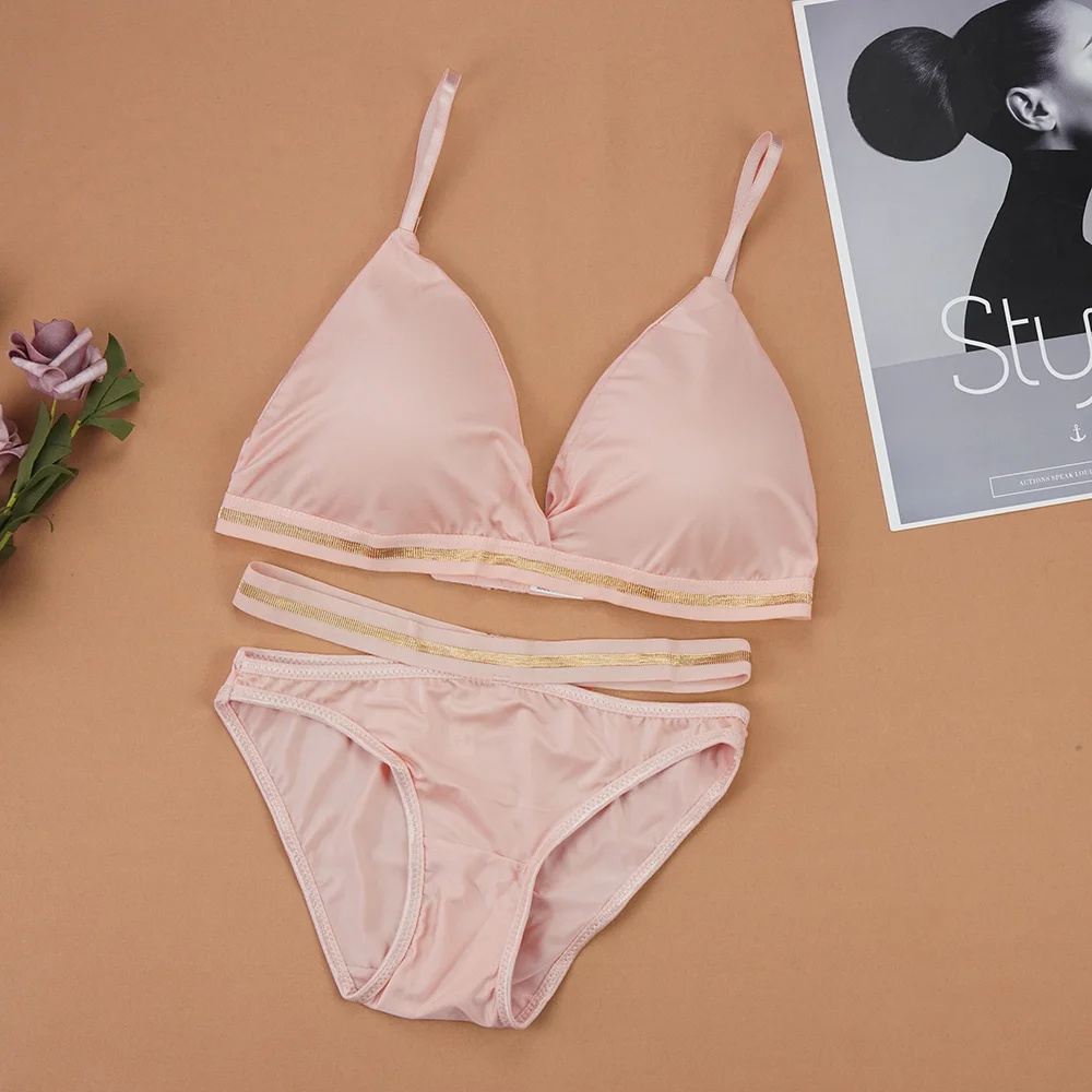 Billionm Women Bra Set Ice Silk Triangle Cup Ladies Wrapped Chest Sexy Lingerie Push Up Bralette Panties Bra & Brief Sets