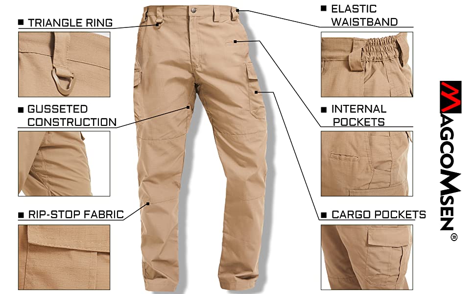 Men's Tactical 9 Pockets Ripstop, Water Repellent, Cargo Pants for Work, Hiking, Hunting pants