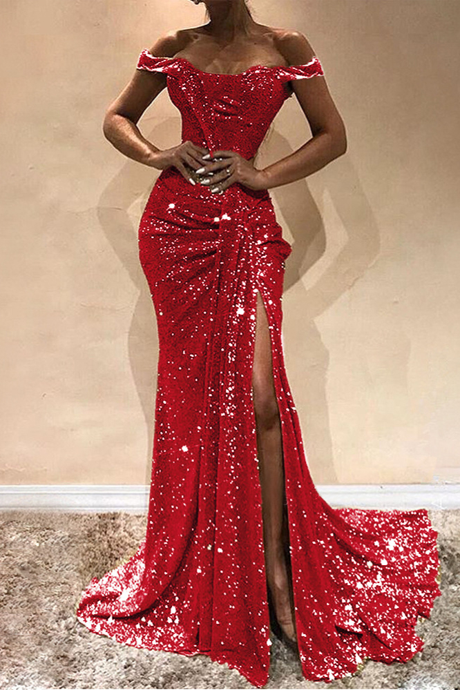Stunning Off-the-Shoulder Sequins Mermaid Prom Dress With Sequins - lulusllly