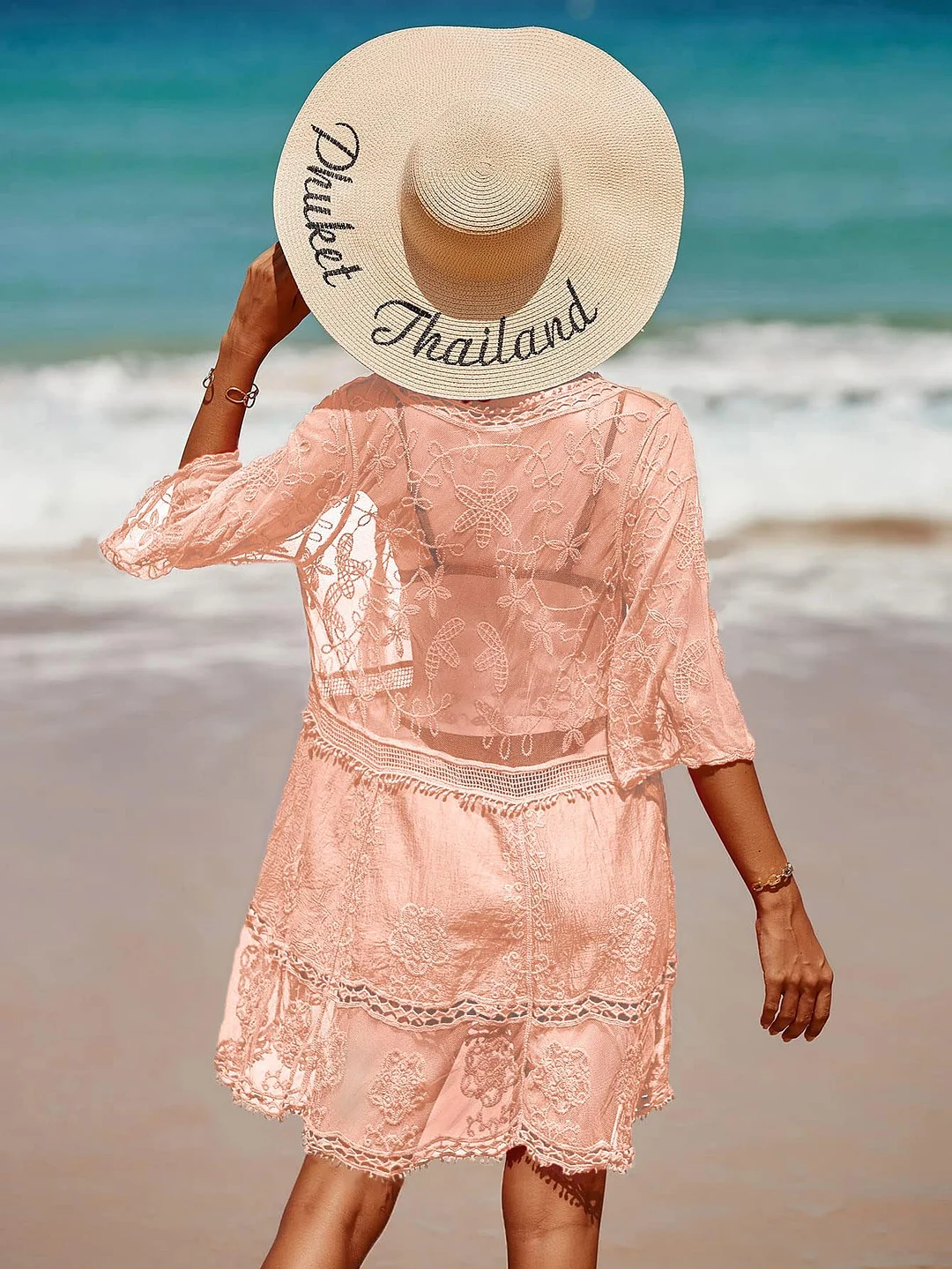 B2prity Women's Contrast Lace Bathing Suit Cover Up V-Neck Swimsuit Coverups Loose Swimwear Beach Dress Beachwear