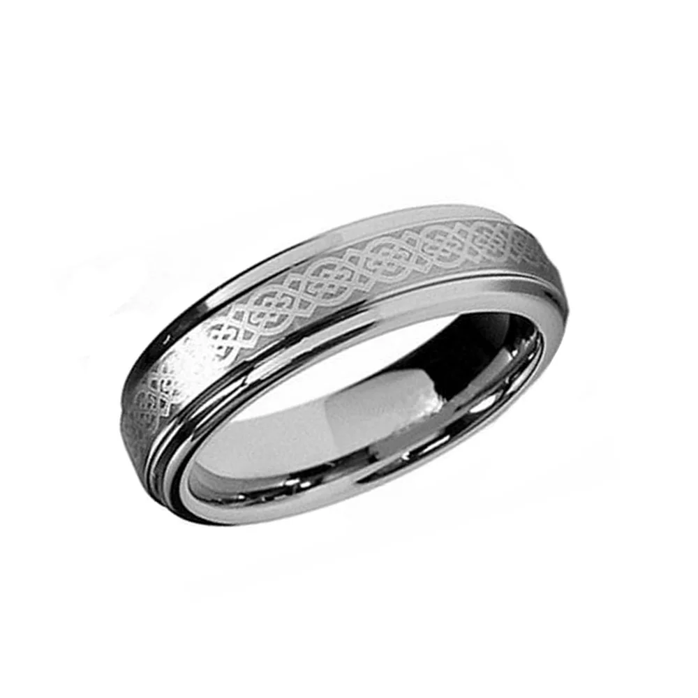 6MM 8MM Silver Celtic Tungsten Wedding Rings Step Edge