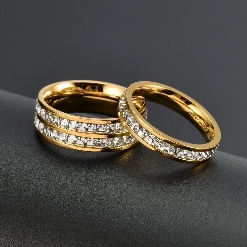 304 Stainless Steel 18K Gold Plated Fashion Polishing Plating Inlay Circle Crystal Zircon Rings