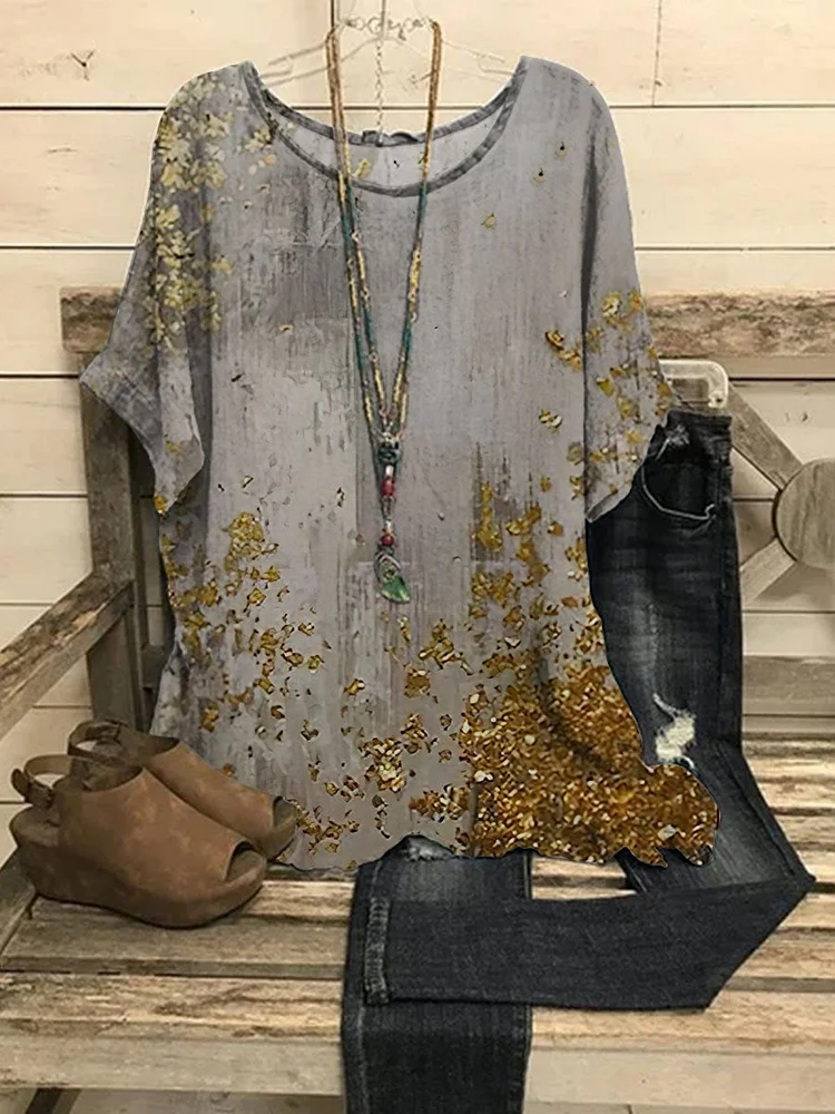 Women's Crew Neck Casual Print Top