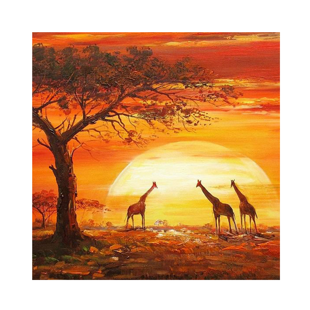 

(Multi-Size) Sunset Giraffe - Round/Square Drill Diamond Painting, Round diamond 30*30cm, 501 Original