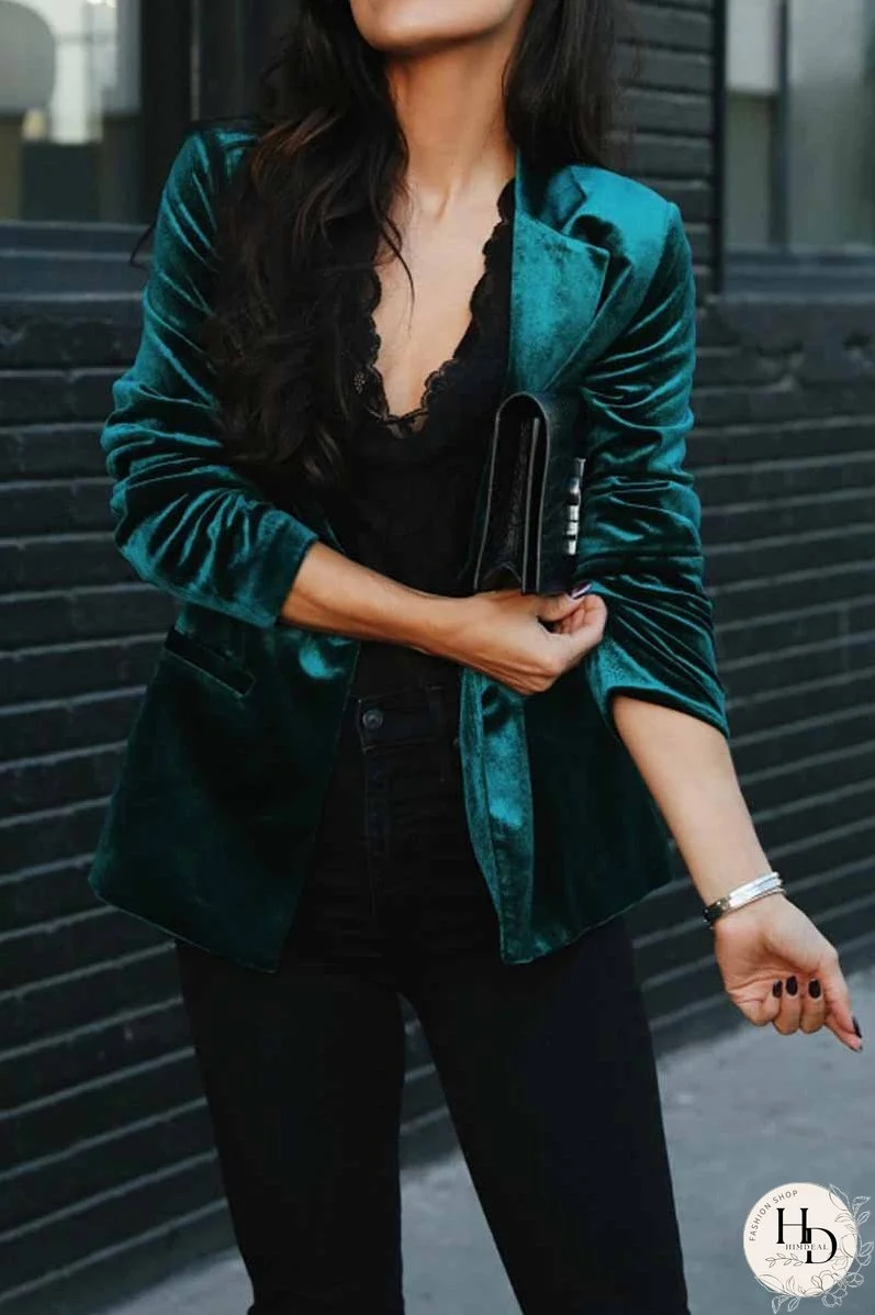 Solid Color Slim Long-Sleeved Suede Blazer Tops ( 3 Colors）