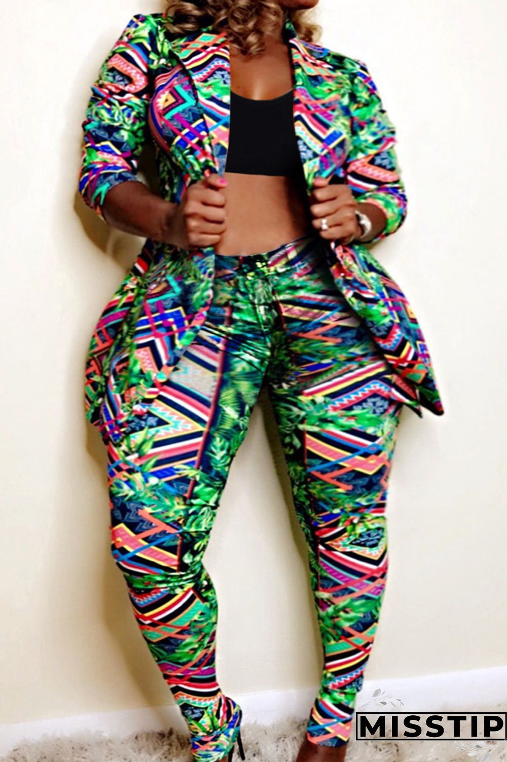 Leopard Print Fashion Casual Print Cardigan Pants Turndown Collar Plus Size Two Pieces
