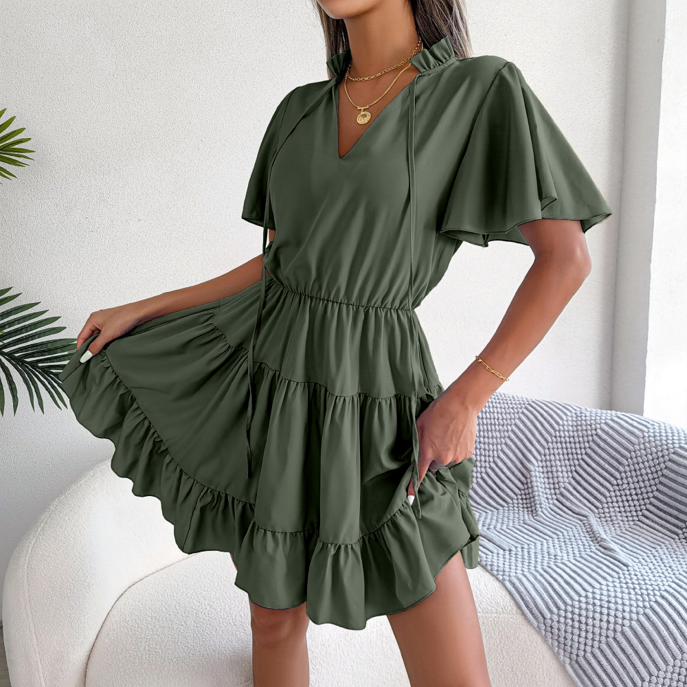 Mature Women A- Line Skirt Solid Color Summer Dress
