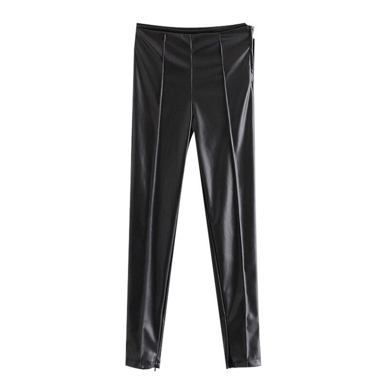 KPYTOMOA Women 2020 Fashion Faux Leather Skinny Pants Vintage High Waist Side Zipper Female Ankle Trousers Mujer