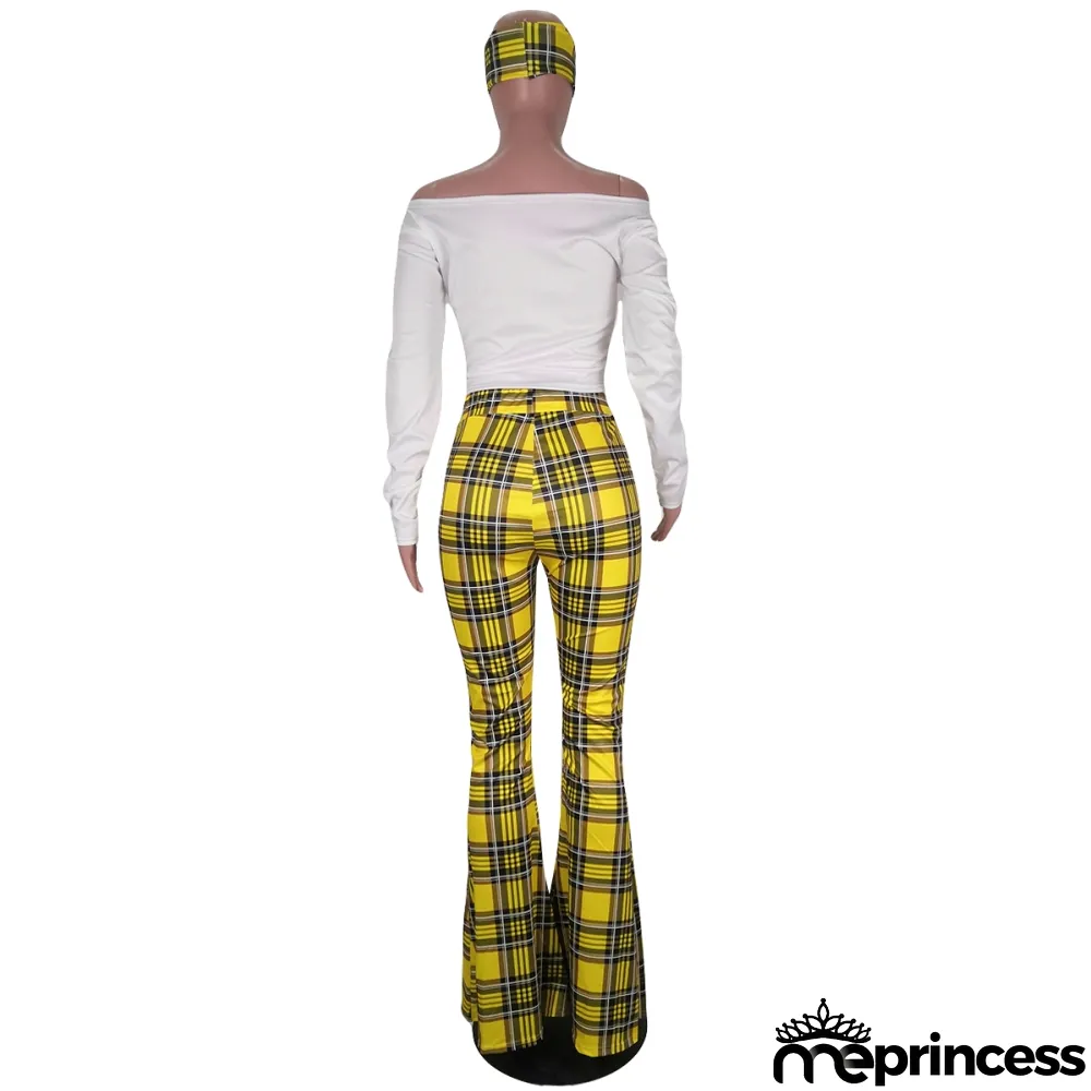 African Three Piece Plaid Flare Pants Set
