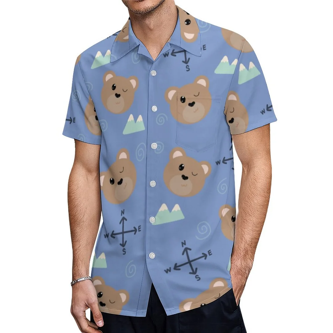 Short Sleeve Blue Bear Camper Mountains Hawaiian Shirt Mens Button Down Plus Size Tropical Hawaii Beach Shirts