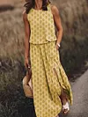 Women's Casual Round Neck Solid Color Sleeveless Slit Jumpsuit Long Dress