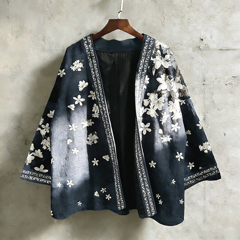 Retro Japanese Pear Blossom Pattern Casual Kimono Cardigan  artssus