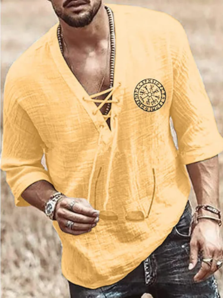 Men's Viking Vegvisir Lace Up V Neck Tunic