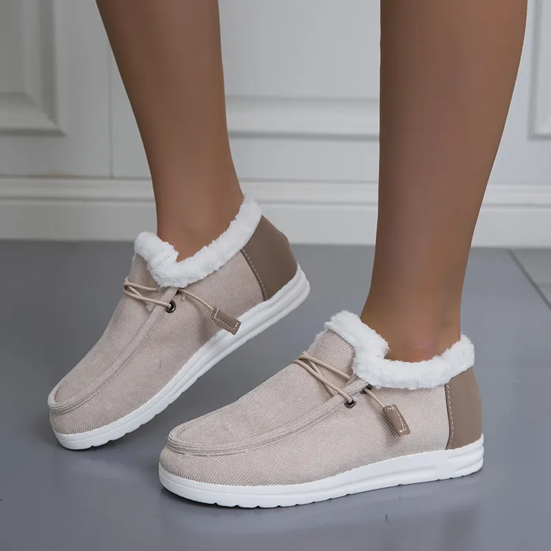 Breakj Breakj Women's Large Autumn And Winter New Thick Bottom Plus Velvet Thick Warm Cotton Shoes Casual Flat Cotton Shoes