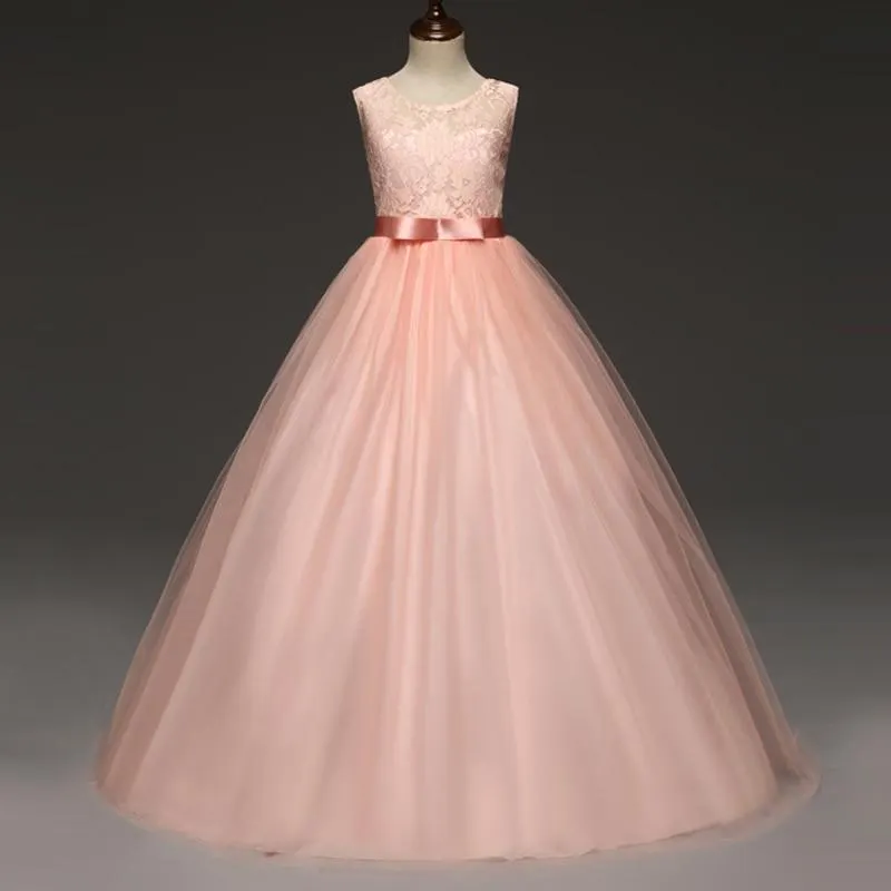 Elegant Kids Dresses for Girls 6-14 Years Teenager Girls Princess Formal Party Long Gown Embroidery Lace Flower Girls Dress