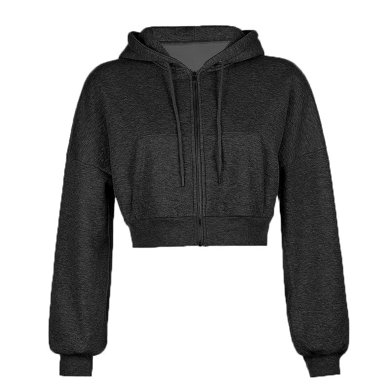Rapcopter Casual Zipper Basic Short Pollovers Autumn Winter Long Sleeve Hoody Sweatshirts Hooded Streetwear Women Outfits Coats