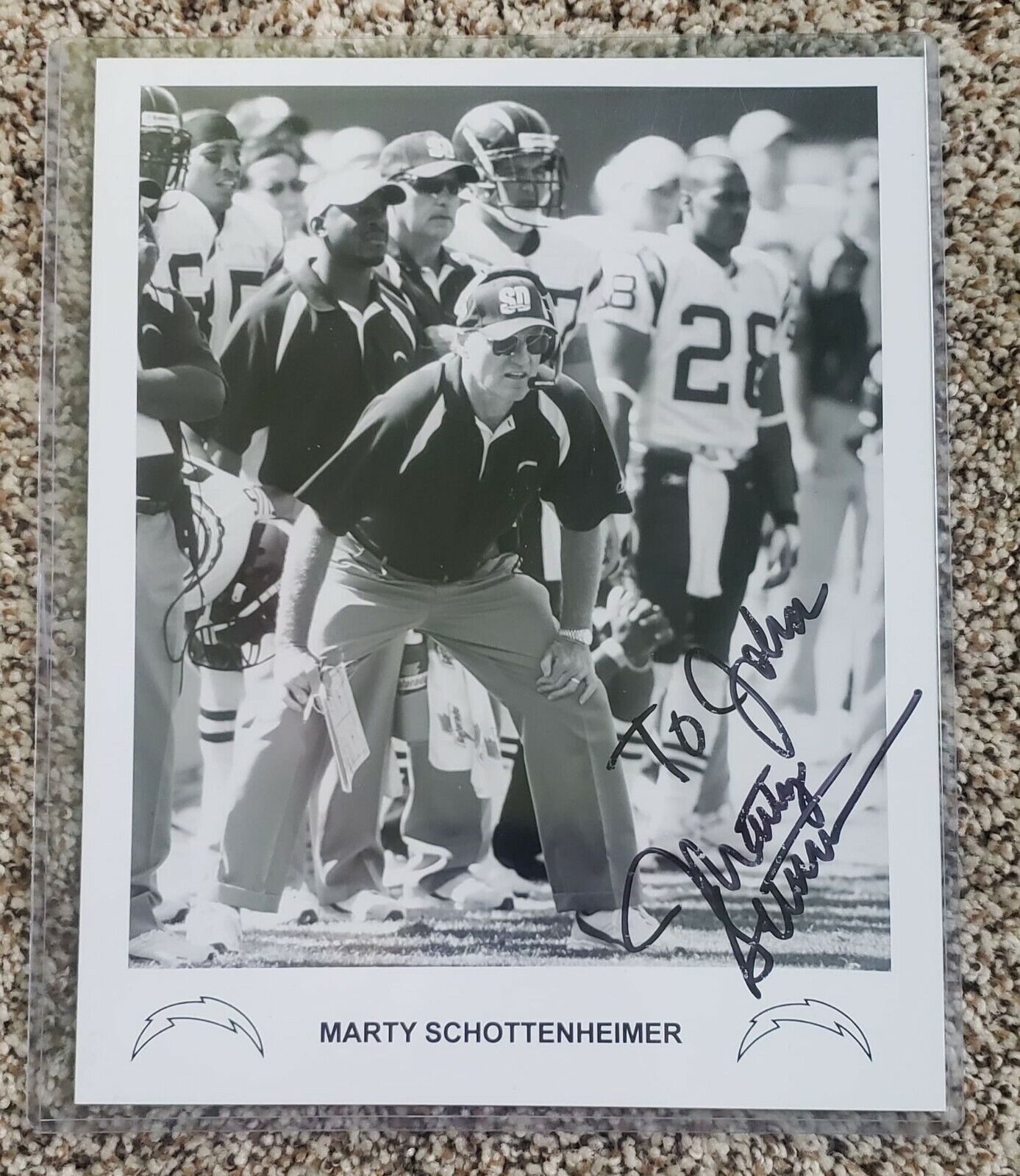 Marty Schottenheimer. KC Chiefs Coach, 8x10 signed TO JOHN