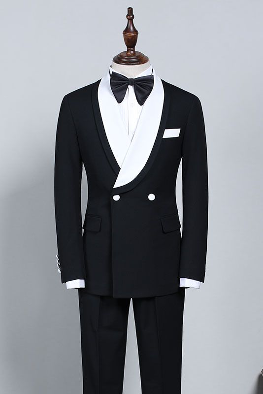 Newest Black And White Slim Fit Bespoke Wedding Suit For Grooms - lulusllly