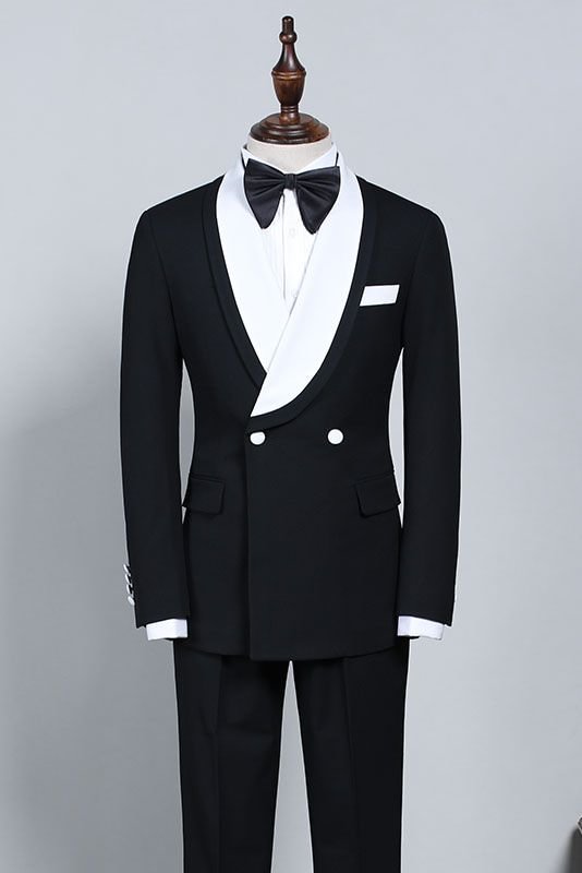 Slim Fit Bespoke Clement New Black And White Wedding Suit For Grooms | Ballbellas Ballbellas