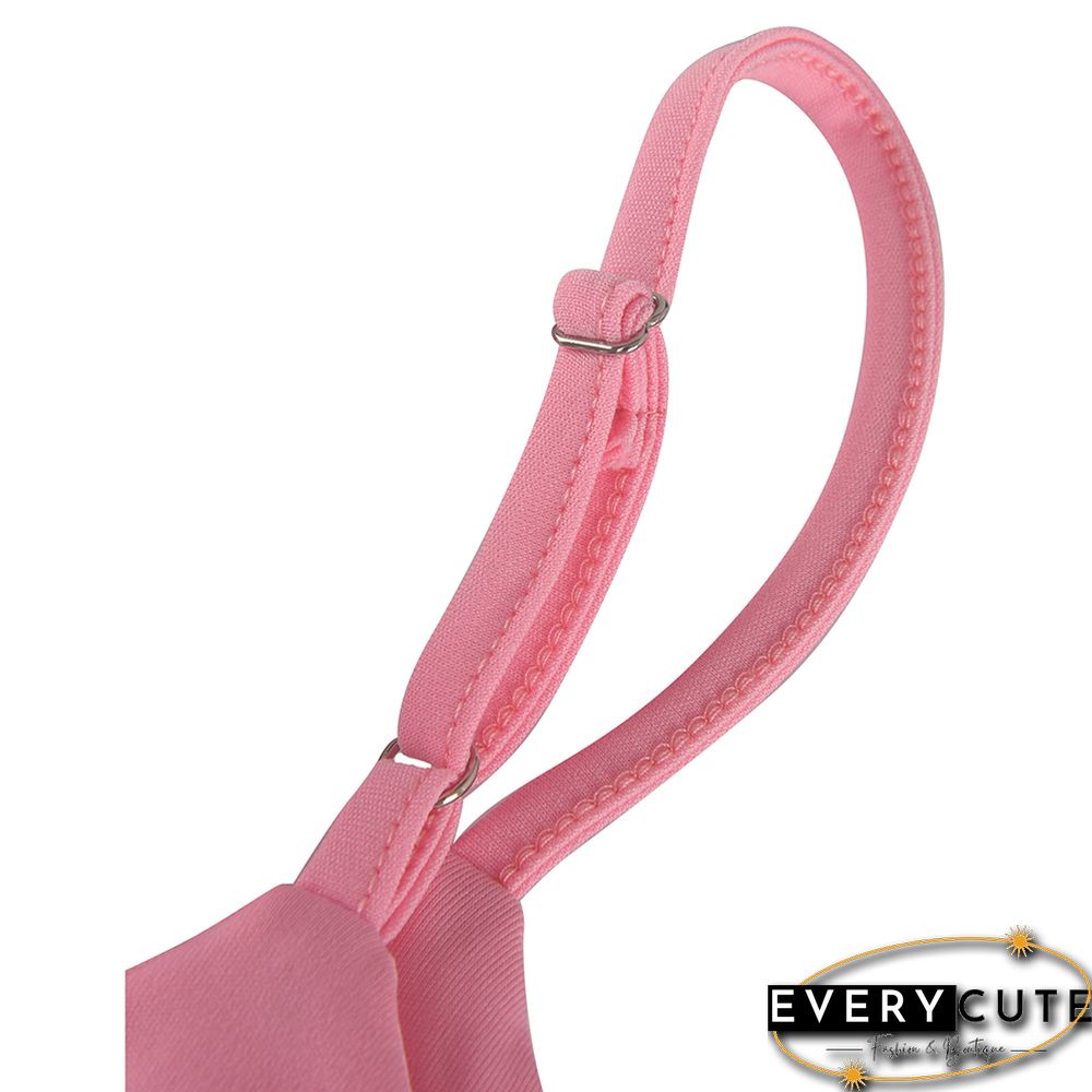 Pink Ruffle One Shoulder Sleeveless V Neck Jumpsuit