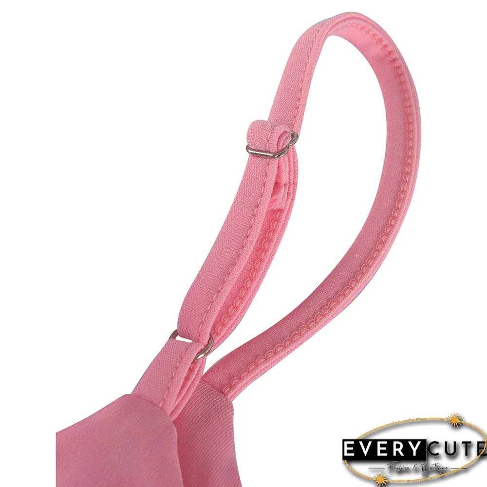 Pink Ruffle One Shoulder Sleeveless V Neck Jumpsuit