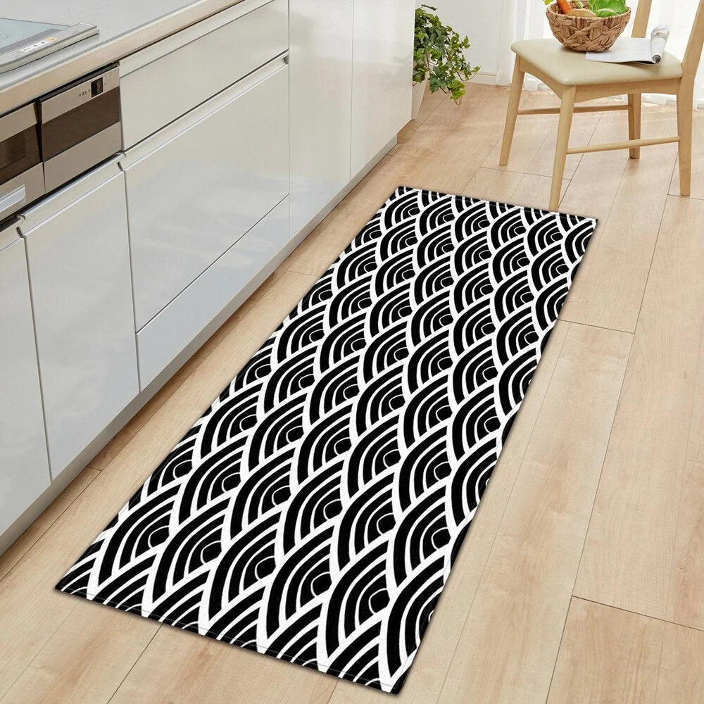 Kitchen Mat Strip Bedroom Entrance Door Mat Geometric Pattern Home Floor Decoration Living Room Carpet Bathroom Non-slip Carpet
