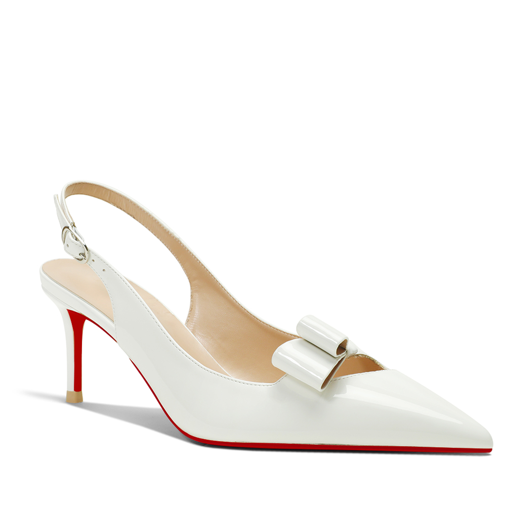65mm Women's Pointed Toe Kitten Heel Slingback Pumps for Wedding Red Bottom Patent Heels-MERUMOTE