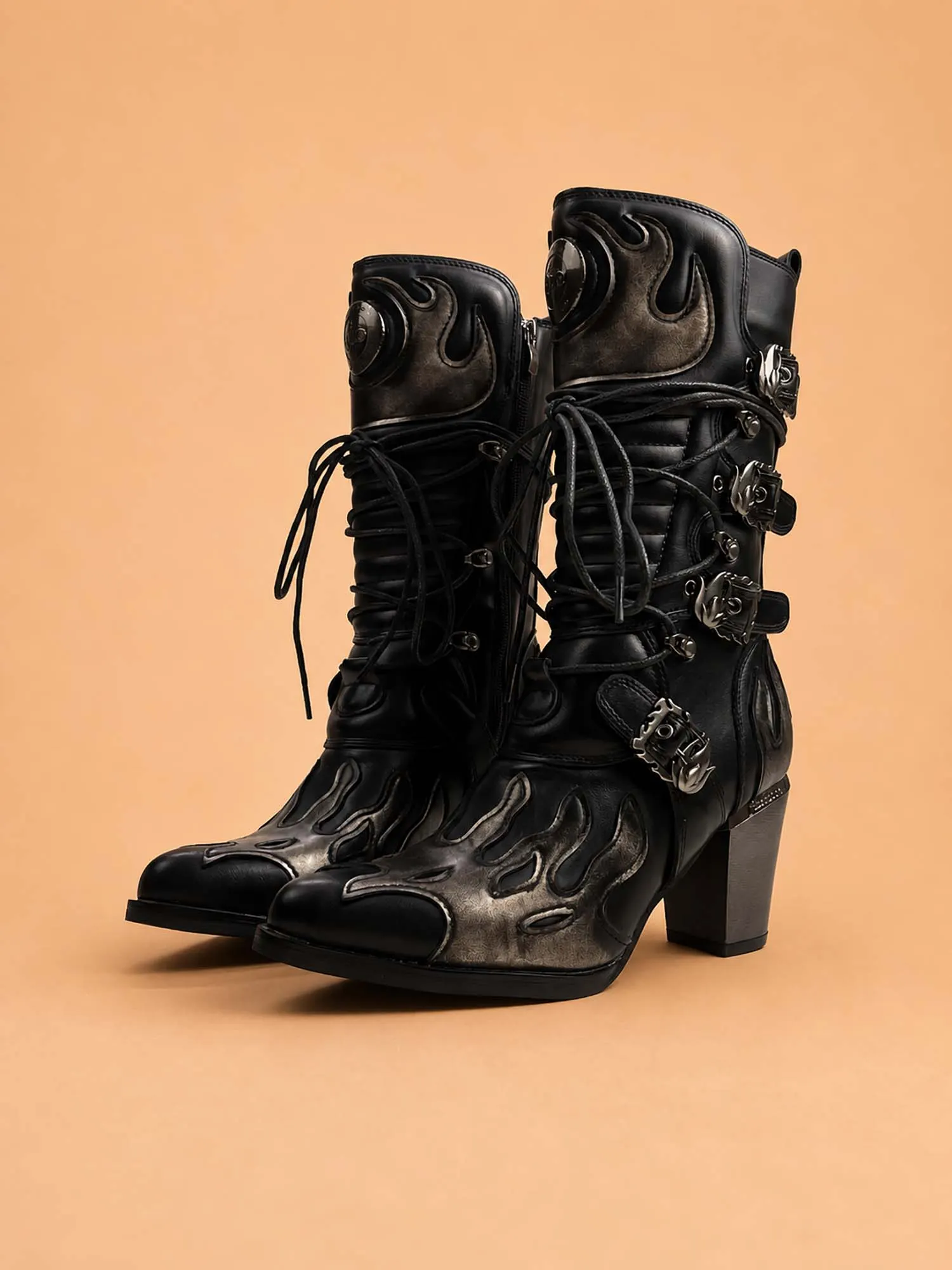 Holiday Outfit &mdash; Lace-up Front Opening Pointed Toe Chunky High Heel Non-slip Cowboy Boots