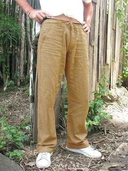 6 Colors Available Men Straight Leg Pants Comfy Breathable Linen Trousers