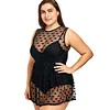 Plus Size See Through Swimwear for women Polka Dot One Piece Swimsuit Retro Sexy Transparent Black Push Up Large Bathing Suit