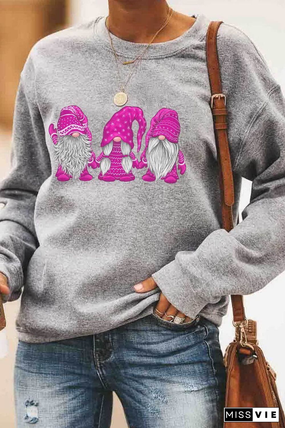 Santa Claus Printed Round Neck Sweater