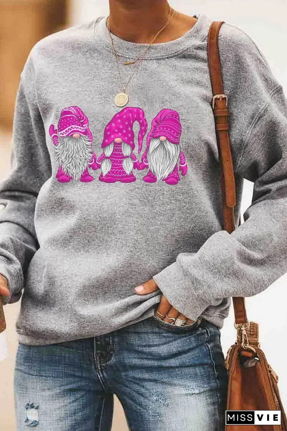 Santa Claus Printed Round Neck Sweater