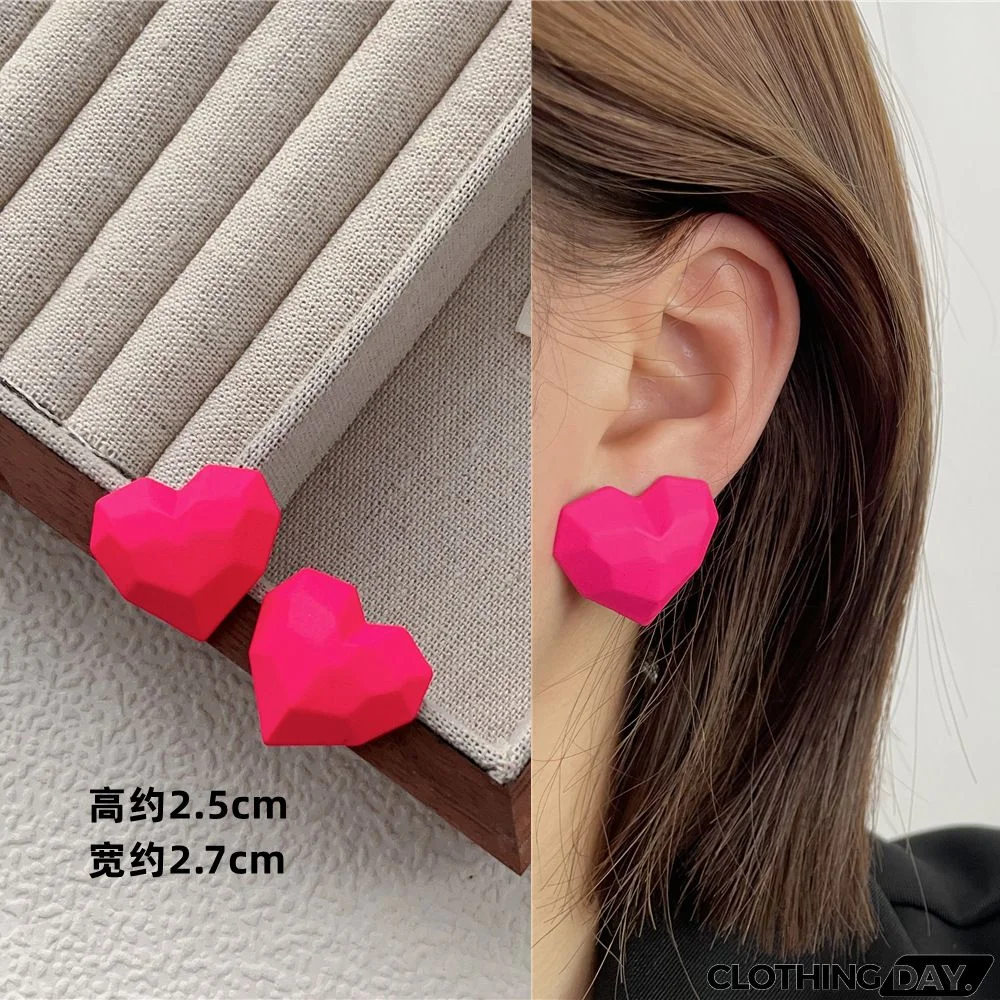 Women Fashion Geometric Fluorescent Rose Without Ear Hole Ear Clip Earrings