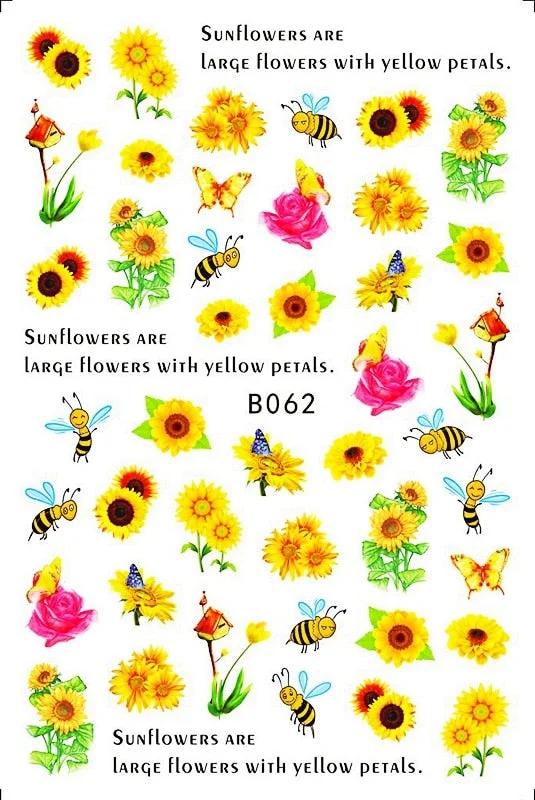 Popular Daisy Nail Sticker for Design Decoration Sunflower Nail Art Decals Adhesive Himawari Sticker for Nail Manicure Design