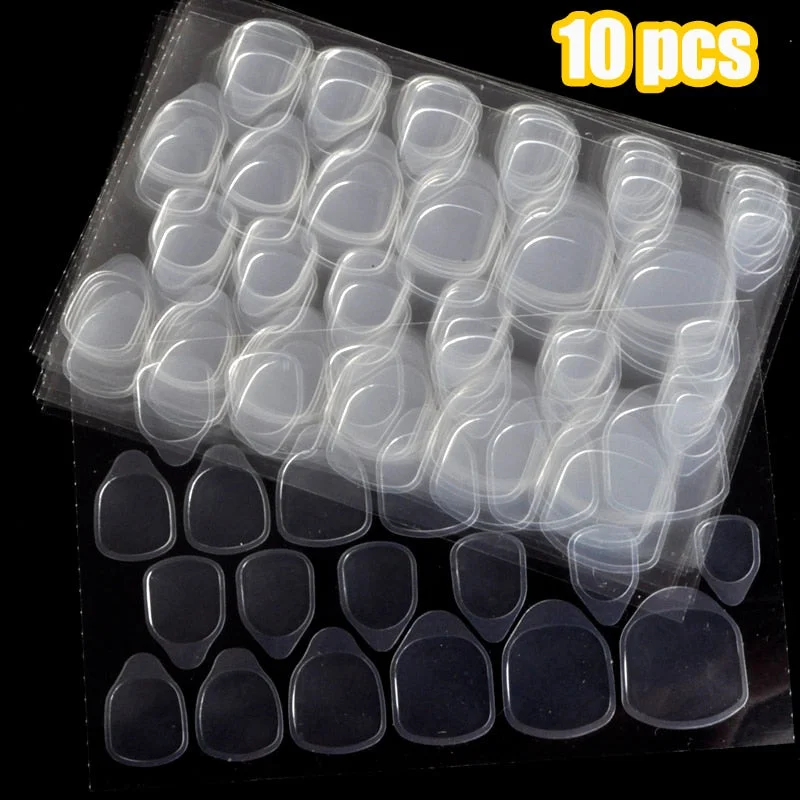 1lot= 10 Sheets Jelly Double-side Glue Sticker For Fake Nails Tips Transparent Flexible Adhesive Tabs-Nail Inspo