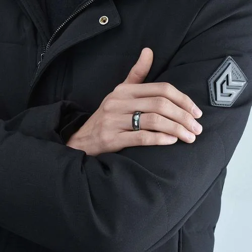 8MM Women's Or Men's Tungsten Carbide Wedding Matching Rings Cupid's Arrow Silver with Rainbow Abalone Shell & Wood Inlay Domed Top Brushed