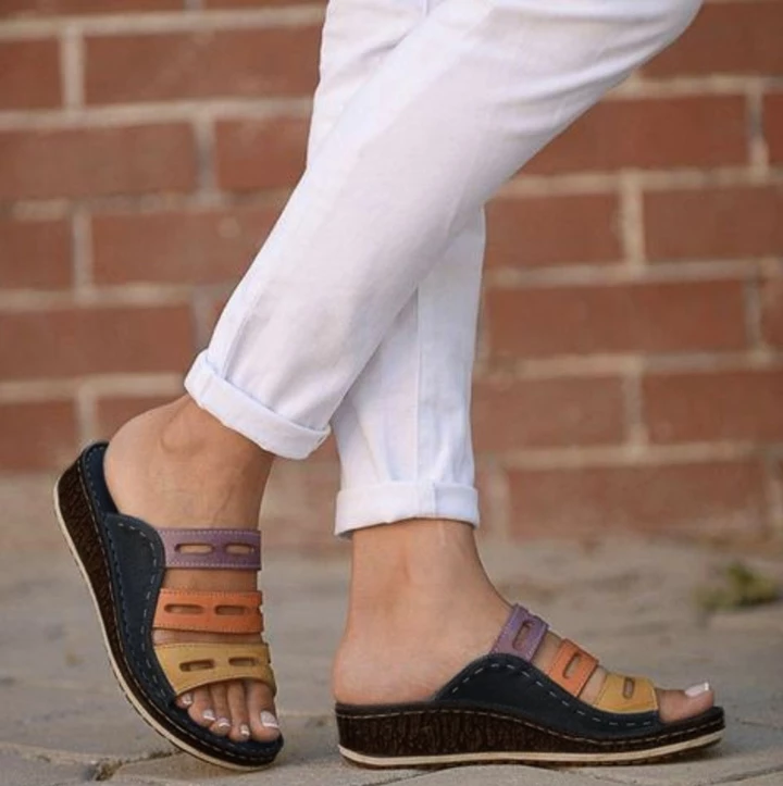 Women Chic Three-color Stitching Sandals