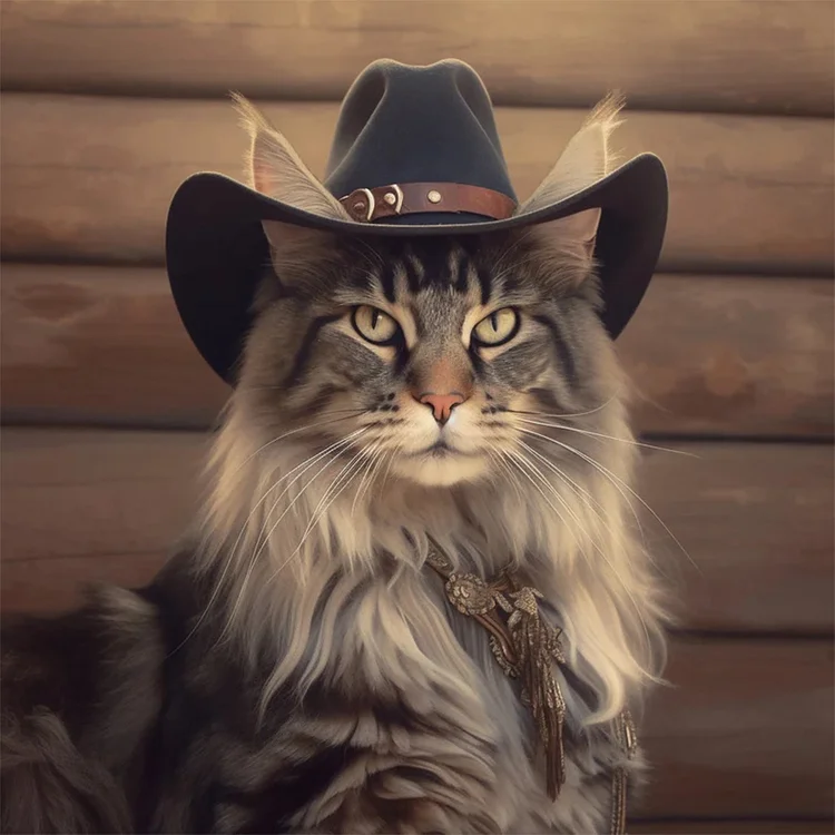 Desert Cool Cowboy Long Haired Cat 30*30CM (Canvas) Full Round Drill Diamond Painting gbfke