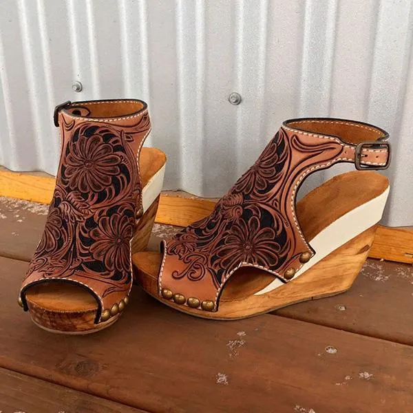 Wedge Print Faux Leather Sandals