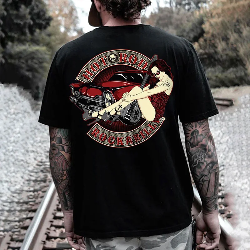 HOT ROD ROCKABILLY Sexy Lady&Classic Car Print Men's T-shirt