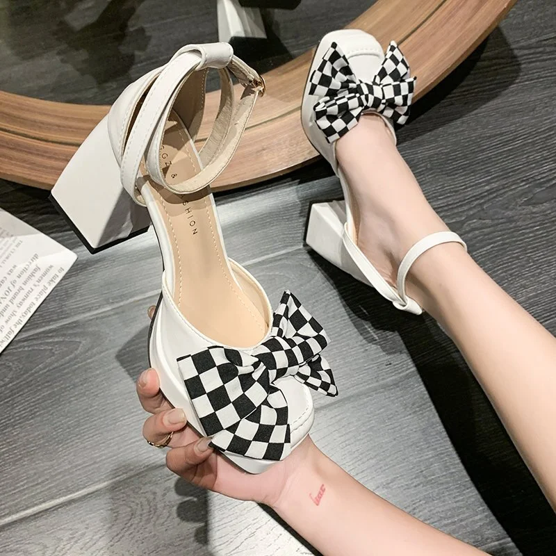 Qengg Women Mary Jane Square Toe High Heels Pumps Thick Platform Lolita Females Shoes Ankle Warp Vintage Party Punk summer sandal heel