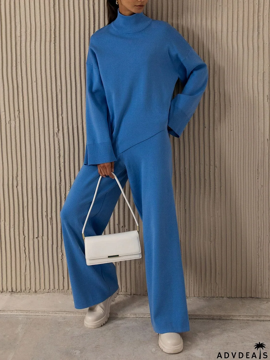 Asymmetrical Hem Knit Top and Pants Set