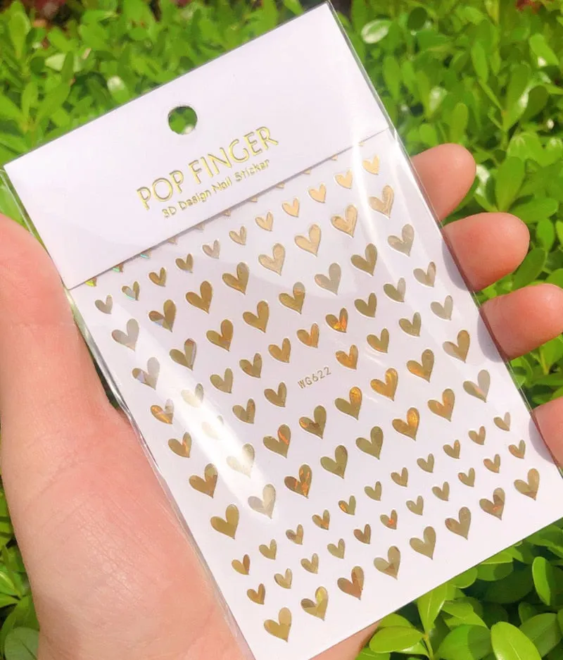 1pc 3D Nail Sticker Irregular Love Heart Design Glitter Shiny Decals Adhesive Multi-Color DIY Nail Art Tips Manicure Decoration-Nail Inspo