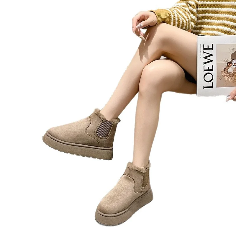 Breakj Breakj Autumn And Winter New Women's Thick Snow Boots Cotton Shoes Warm Plus Velvet Round Head Jacket Cotton Boots 43